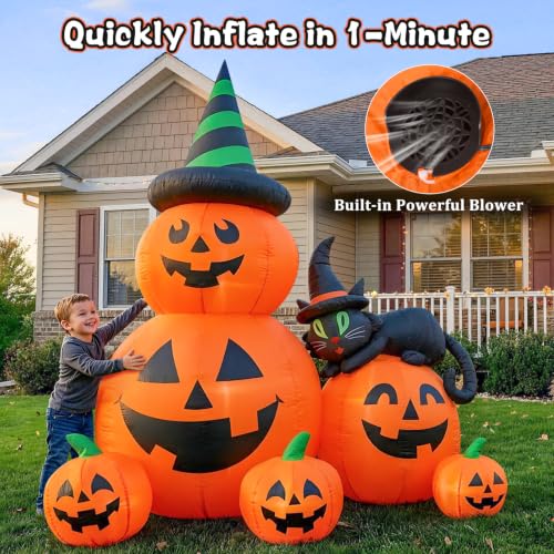 6FT Halloween Inflatable Pumpkins with Black Cat and Bright LED Lights - Outdoor Yard Decor - Variation: 6FT Pumpkins