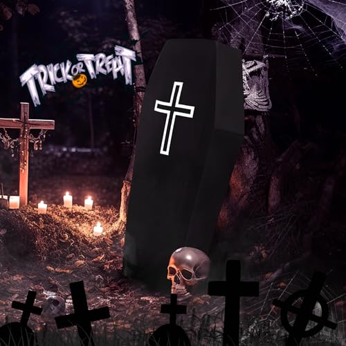 Halloween Cemetery Coffin Prop with Cross - Life Size Pop-Up Coffin for Spooky Decor - 4 Pcs