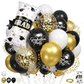 Black Gold White Graduation Balloons Set 60 Pcs for Party Decorations