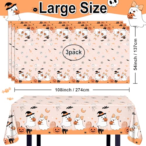 Halloween Tablecloths - 3 Pack 274 x 137 cm Orange Ghosts Pumpkins Skeletons Party Decor