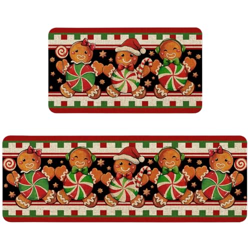 Gingerbread Christmas Kitchen Rugs Set - Floor Mat & Runner for Holiday Decor