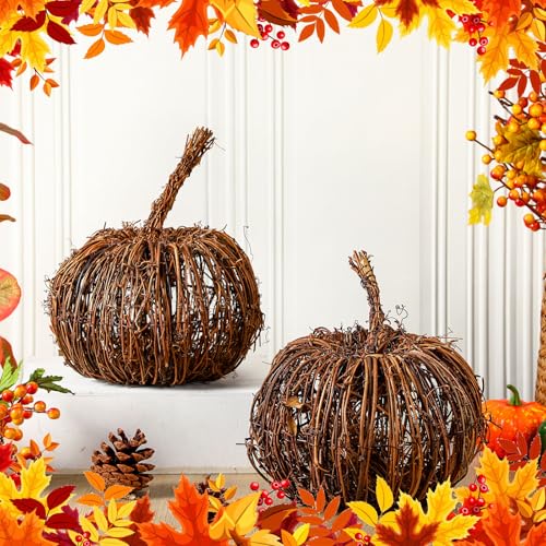 Artificial Wicker Pumpkin Set - Fall Halloween Centerpieces, 7.87 x 7.87 Inches