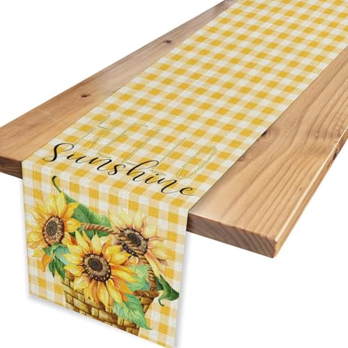 Sunflower Table Runner 13x36 Inches - Rustic Farmhouse Decor, Boho Floral Summer Centerpiece
