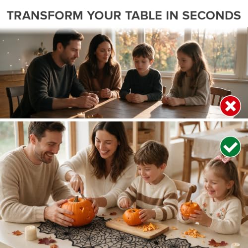 Halloween Table Runner 72x18 Inches Spooky Web & Spider Design for Dining Decor