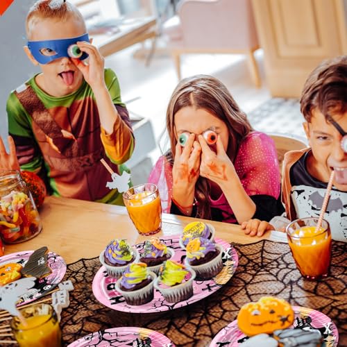 Pink Halloween Birthday Party Plates Napkins Cutlery Set for Kids - 192 Pcs