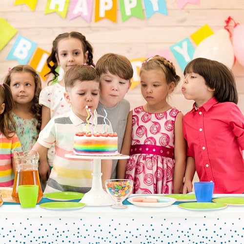 White and Blue Plastic Tablecloth 54x108 Inch Rectangular Disposable Cover for Parties
