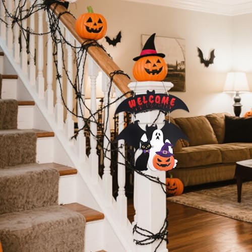 Halloween Ghost Door Wreath - Wooden Fall Autumn Party Decor for Front Door & Wall