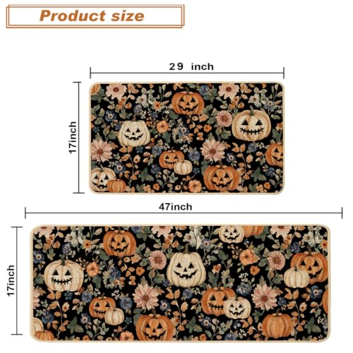 Halloween Kitchen Rugs Set of 2 - Spooky Burlap Mats for Fall Decor