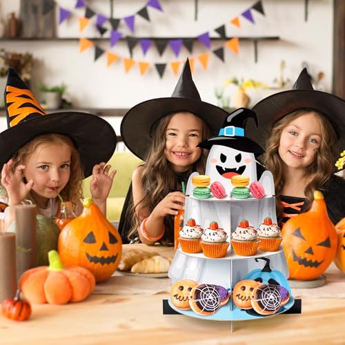 Blue Little Boo Halloween 3-Tier Cupcake Stand Dessert Holder Pastry Platter