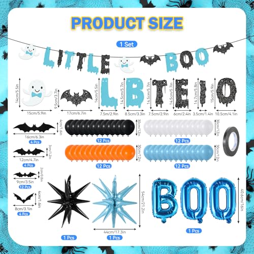 Blue Halloween Baby Shower Decorations Set with Banners Balloons & Stickers - Little Boo