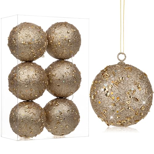 Large Champagne Christmas Ornaments Set - 3.15 Inch Shatterproof Holiday Decor, 6 Pack