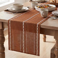 Caramel Rustic Cotton Linen Table Runner 13x72 Inch - Fall Embroidered Decor