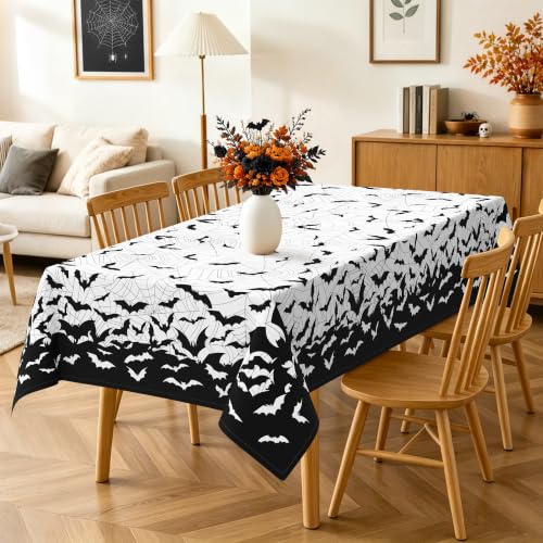 Halloween Bat Rectangle Tablecloth 60 x 84 Inches - Web & Bat Pattern, Indoor & Outdoor Decor - Variation of THIS listing