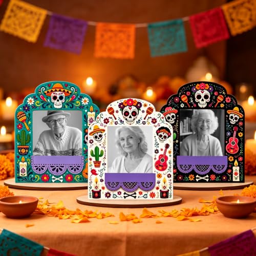 12 Pack Day of the Dead Picture Frames for Altar Decor - Mexican Cultural Memorials