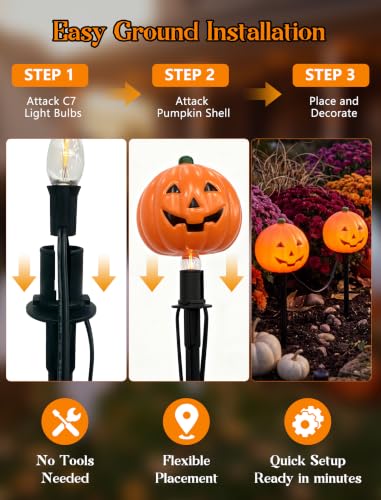 Halloween Pumpkin Pathway Lights Outdoor 7Ft 4PK LED Stake Lights - Pumpkin Variation