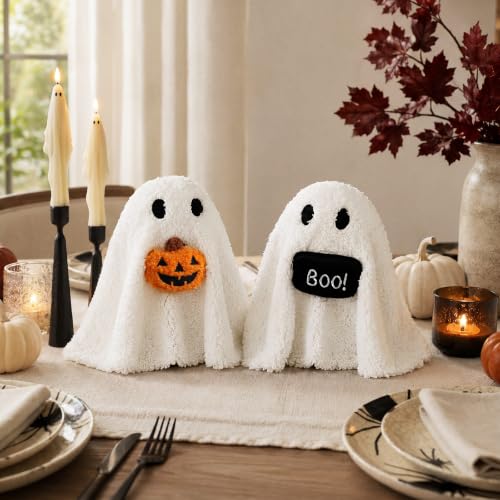 Halloween Ghost Table Decorations - 2pcs Draped Plush Spooky Decor for Indoor Display