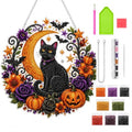 Halloween Black Cat Moon Diamond Art Suncatcher Kit - 10x10in Window Decor