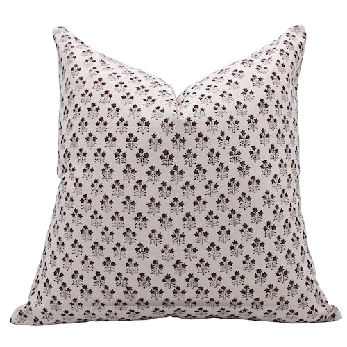 14x14 Inch Block Print Cotton Pillow Cover with Zipper - White & Rust Variations
