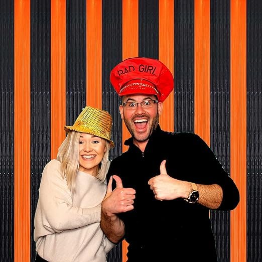 Black and Orange Foil Fringe Curtains for Halloween Party Decor - 2pcs