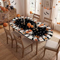 Halloween Fitted Tablecloth 64x44 Inch Oval Ghost Bat Design - Black