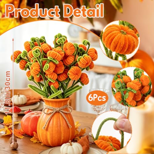 Artificial Fall Pumpkin Stems - 6 Pack, 11.8 Inch Autumn Floral Picks
