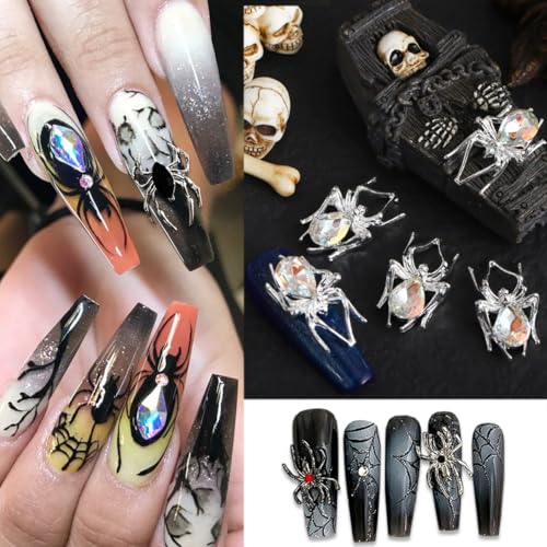 Silver Spider Nail Charms Set - Halloween 3D Gold & Silver Nail Gem Decorations for Nails - Variation: Silver Spider-6