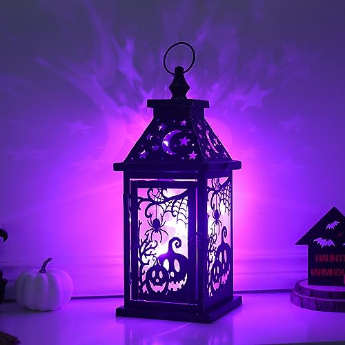 Halloween Indoor & Outdoor Lantern with Spider & Pumpkin Pattern - 14.7" Decorative Candle Lantern with 78" LED Lights (8 Modes) - Party Decor, Spooky Home & Room Decoration - Variation: Spider & Pumpkin