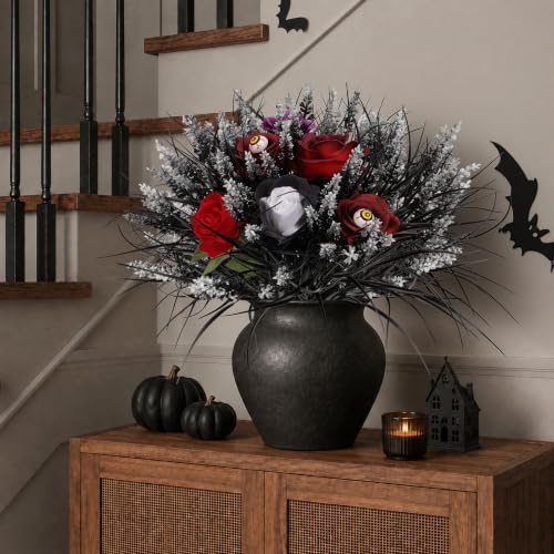 Black Artificial Flowers Outdoor Fake Grass Decor - 10 Bundles Halloween & Gothic Style