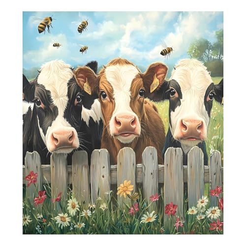 Farm Cows Bees Flowers Dishwasher Magnet Cover Front Door - 23x26 in