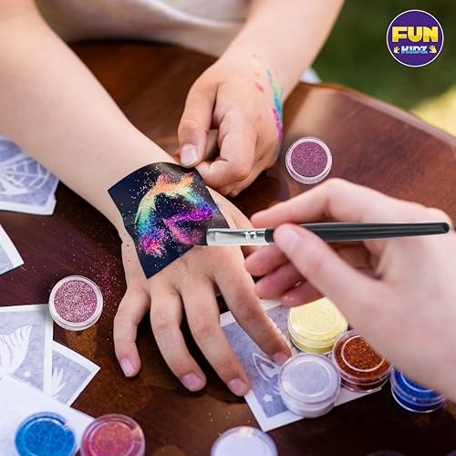 Kids Temporary Tattoo Kit with Glitter & Stencils - Fun Body Art Set for Ages 8-12