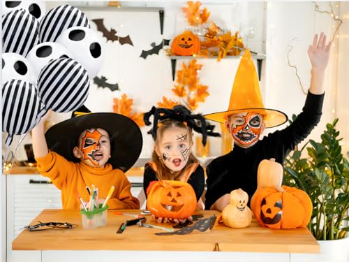 12pcs Halloween Foil Balloons Skull & Black White Striped Party Decorations