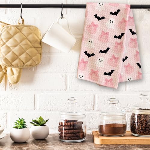 Halloween Pink Ghost Bat Kitchen Towel 16x24 Inches Absorbent Decorative Hand Towels
