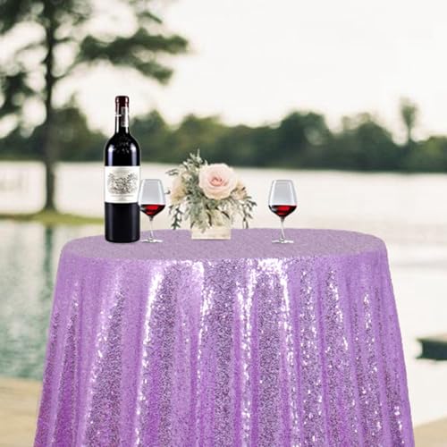 Lavender 120-Inch Round Sequin Tablecloth - Glitter Overlay for Weddings & Events