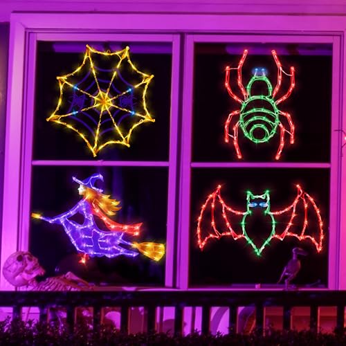 Halloween Window Silhouette Lights 16-Inch with Spider Web & Bats & Witch & Spider Variations