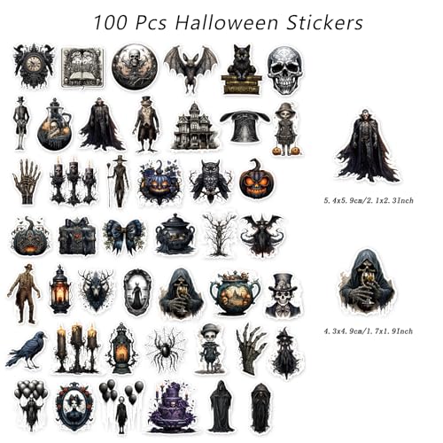 Halloween Goth Stickers - 100 Dark Skull & Witch Decor, GOTH-3 Variation
