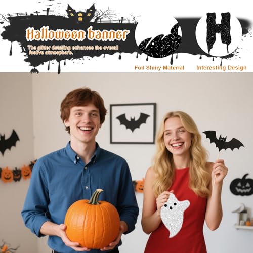 Halloween Birthday Banner Black Glitter Wall Decorations for Party