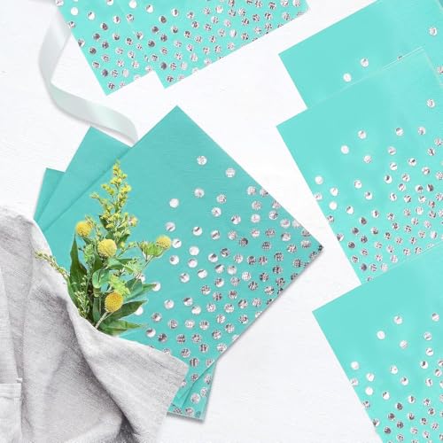 200Pcs Teal and Silver Dot Party Napkins - Elegant Cocktail & Wedding Supplies