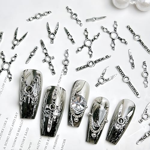 Gray Metallic Punk Belt Nail Charms 3D Alloy Rhinestones for Nail Art & Crafts