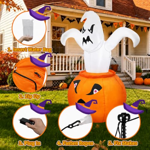 4FT Halloween Inflatable Ghost in Pumpkin Outdoor Decoration with Lights