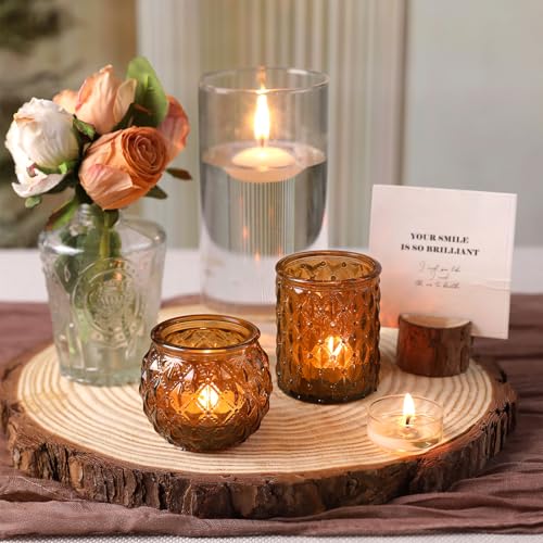 Amber Votive Candle Holders Set of 24 Glass Tea Light Holders for Wedding Home Decor