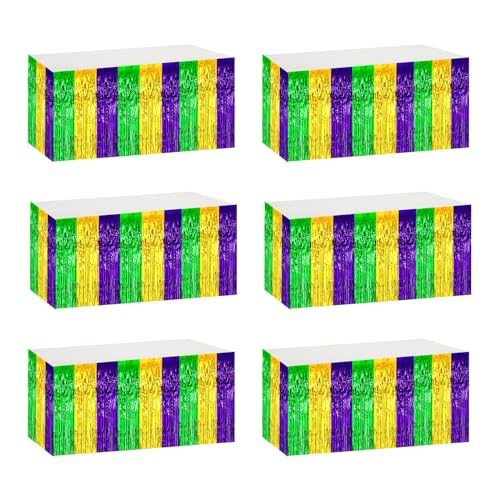 29.5x108 Inch Green Gold Purple Mardi Gras Foil Fringe Table Skirts - 6 Pack