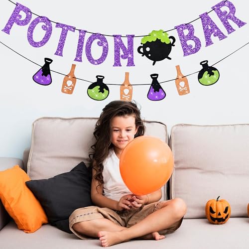 Halloween Potion Bar Banner with Potion Signs - Glitter Party Decor - Variation: Halloween Potion Bar