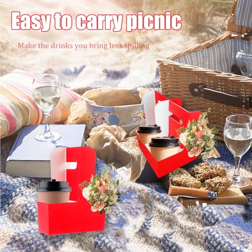 Disposable Drink Carrier Cup Holder with Handle - Red for Mother's Day