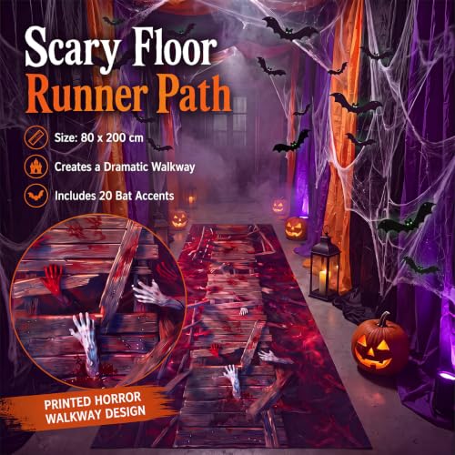 Halloween Corridor Decor Set with Runner, Webs, Bats & Tablecloths - Variation of Halloween