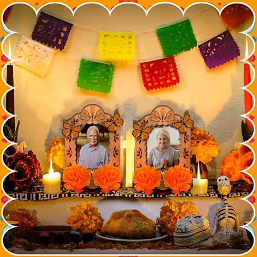 Day of the Dead Decoration Kit with Wooden Photo Frames, Marigolds & Butterflies