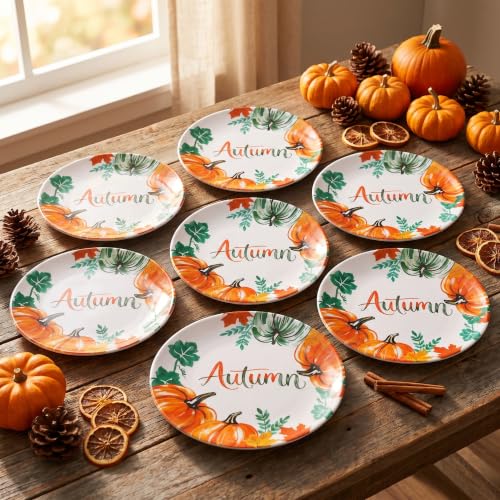 Pumpkin Fall Melamine Dinner Plates Set of 6 - 10 Inch Halloween & Thanksgiving
