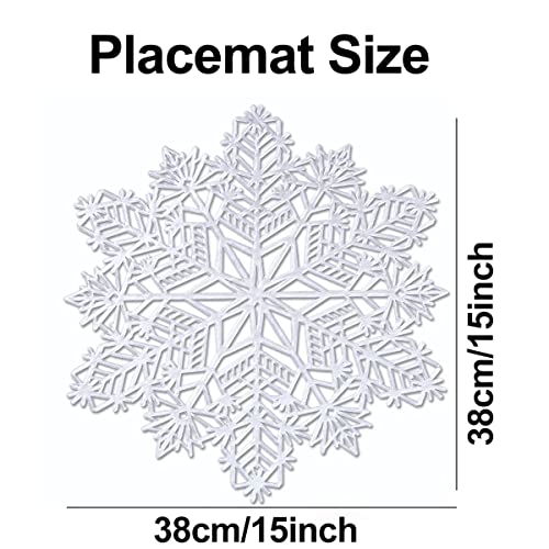 Silver Snowflake Placemats Set of 12 - Elegant Holiday Table Mats for Dining