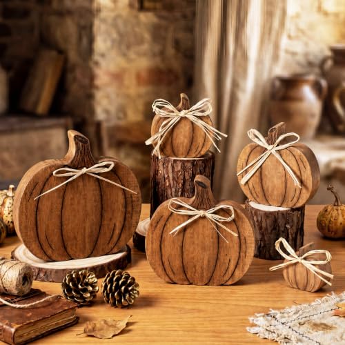 Gerrii 5-Piece Rustic Wooden Fall Pumpkin Decor Set - Classic Style