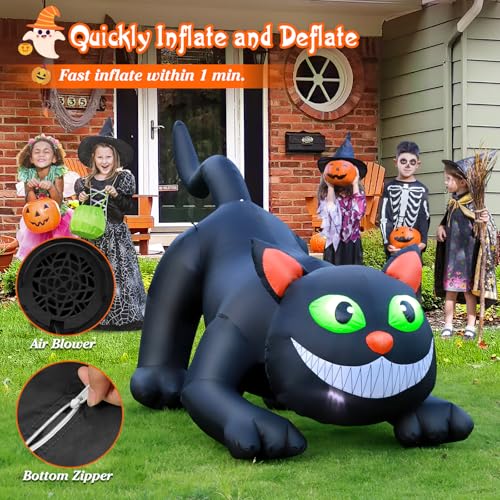 7 FT Black Cat Inflatable Halloween Yard Decoration with Bright LED Lights - Outdoor Blow-Up Halloween Decor