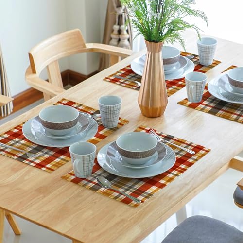 Fall Buffalo Plaid Placemats Set of 4 - 18x12 Inches Autumn Table Decor